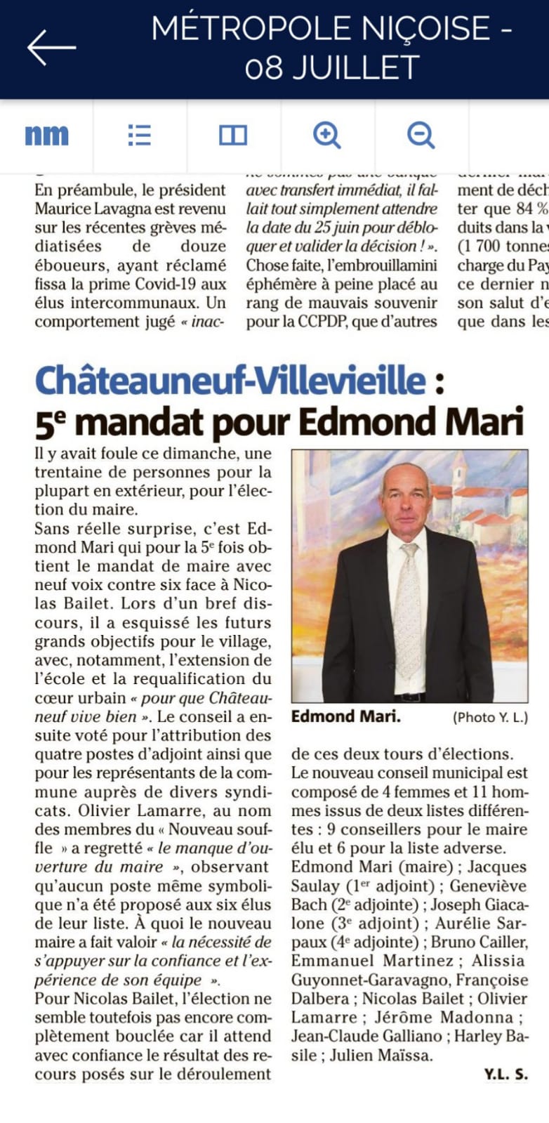 Nouveausoufflemadonenc presse nicematin 08072020 5e mandat pour Edmond Mari.jpeg